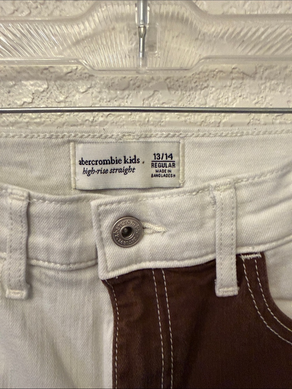 abercrombie kids White and Brown Panel High-Rise Straight Jeans
